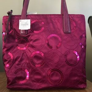 Coach Signature Sequin Tote Passion Berry Handbag